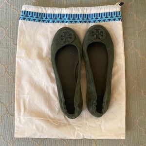 Tory Burch green suede flats, size 7.5